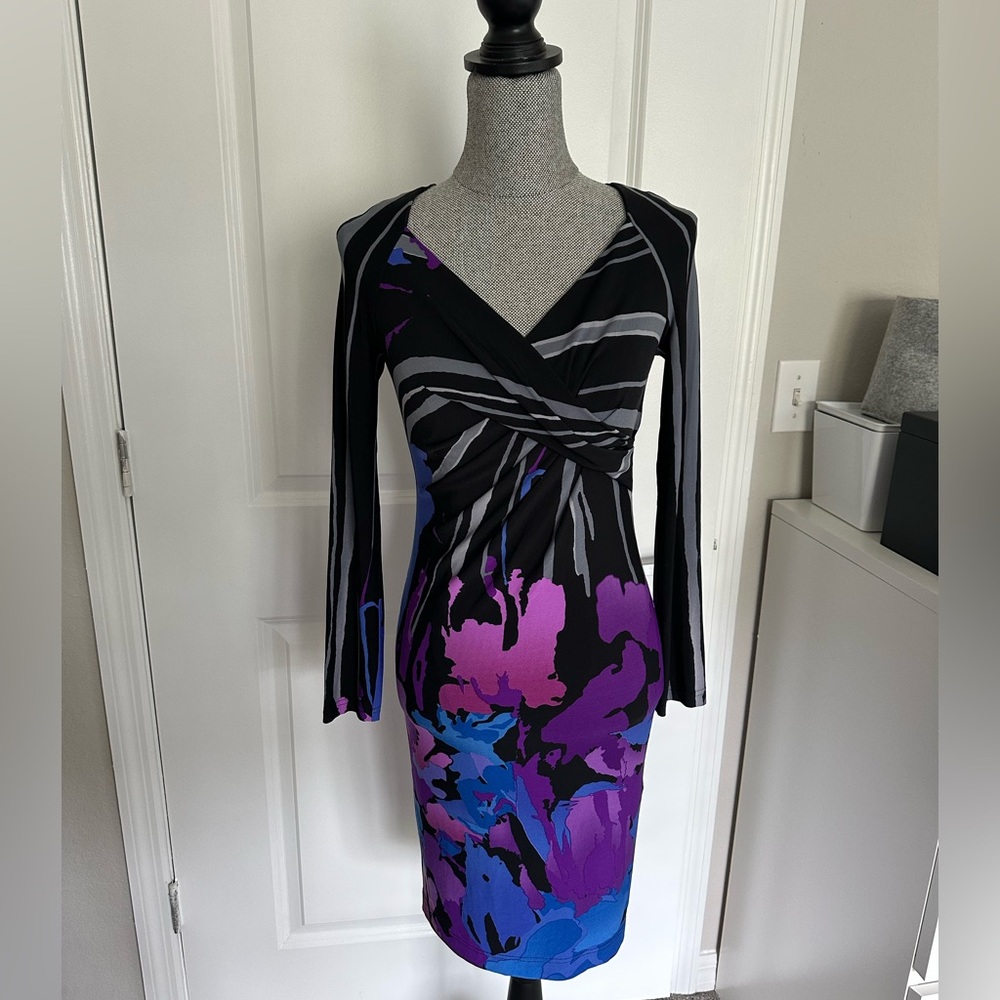 Adrianna Papell Black and Colorful Textured Dress,size 4